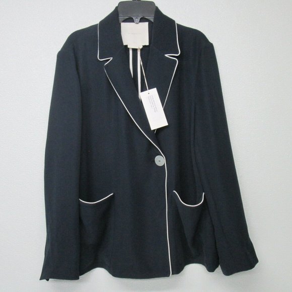 M.MARTIN Pleated Jacket Navy Fabric Blazer Size Women's L - Picture 1 of 8